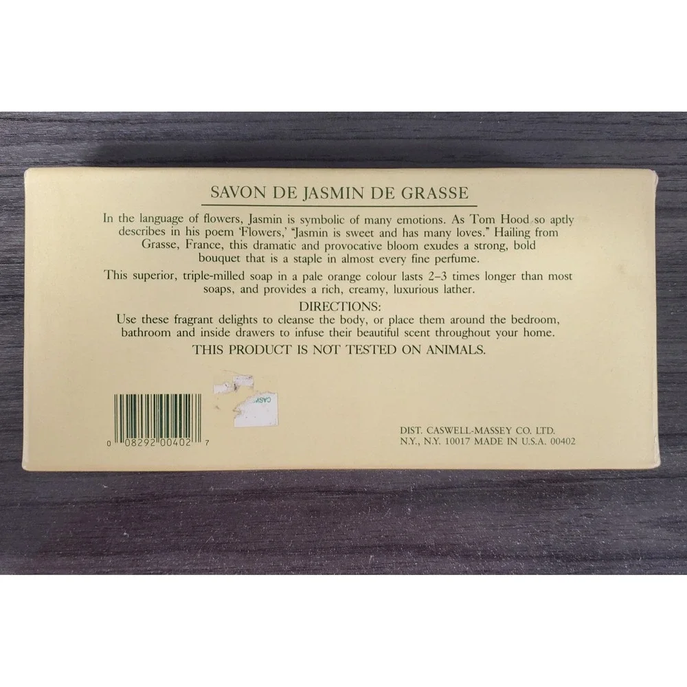Caswell-Massey Jasmin de Grasse Floral Soap 3 Cakes 3.25 oz Each Boxed Set